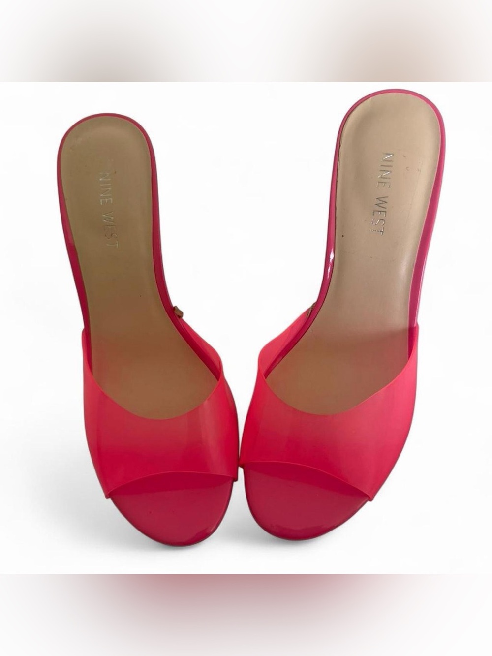 Nine West Neon Pink Mule Heels Womens Size 9 Open Toe Stiletto Sandals Tropical - Picture 6 of 8